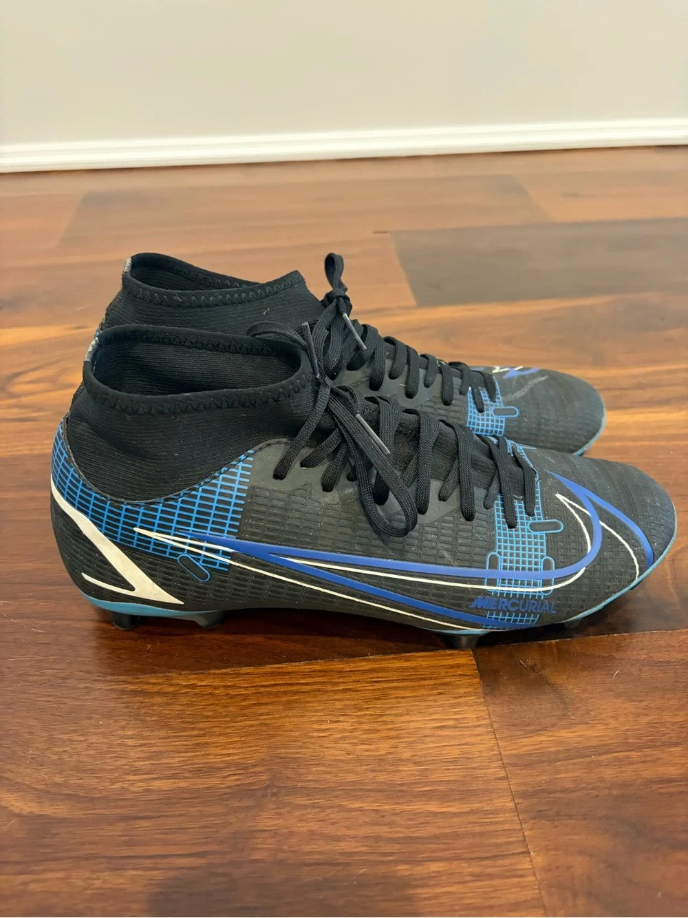 Nike Black and Blue Mercury Kids Soccer Cleats